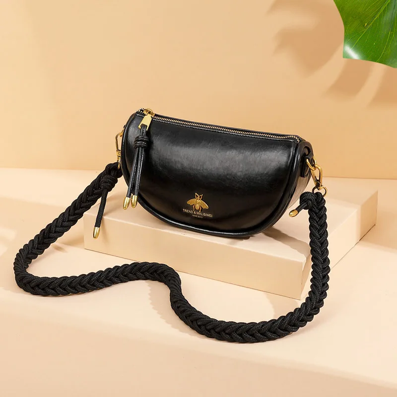 Small bag retro women 2021 lady waist bags hemp rope shoulder strap dumpling shoulder bag