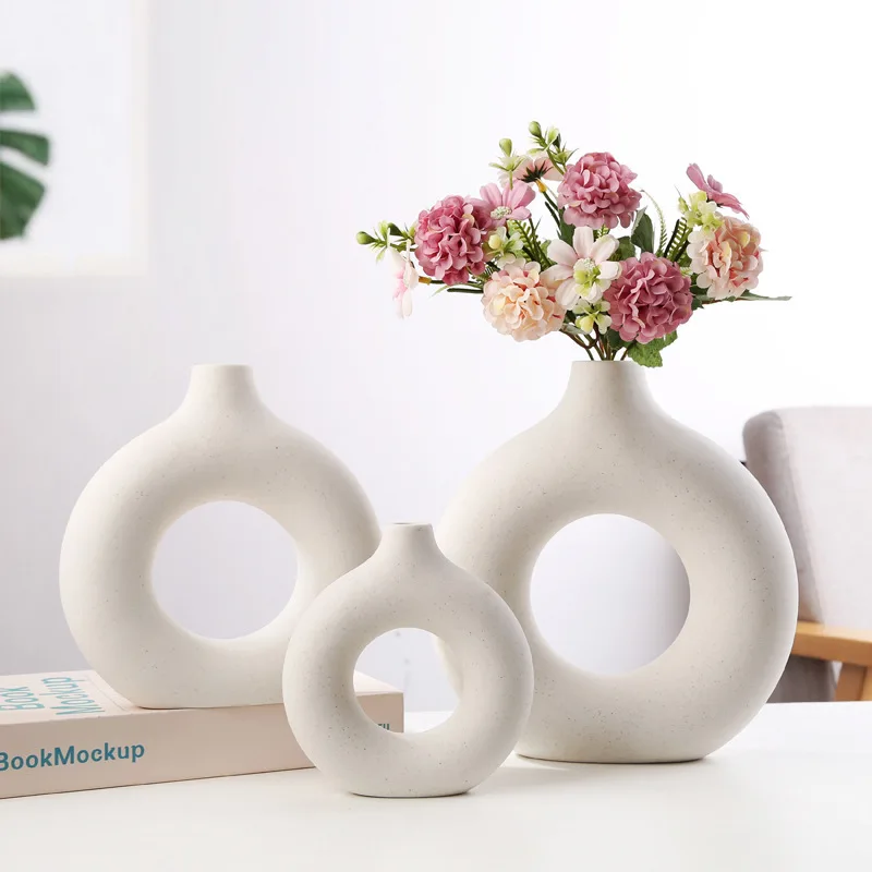 Nordic home decoration Donut vase Living room flower arrangement crafts ceramic vase