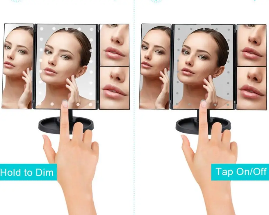 
LED Desk Mirror Foldable with 22 LED Light Touch Screen 1X/2X/3X Magnifying 3 Folding Vanity Compact Mirror 