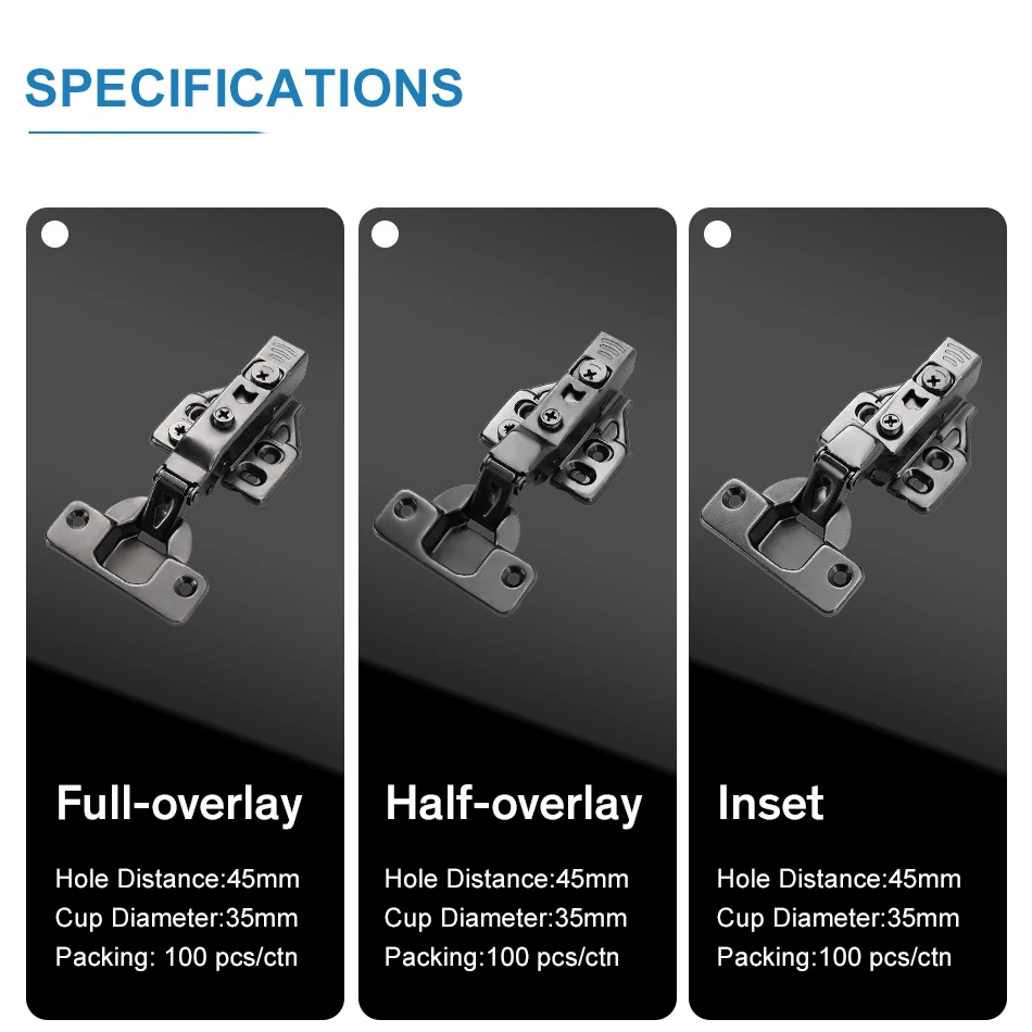 ROEASY Black Nickel Hinge for Cabinet Door Soft Close 3D Hydraulic Hinge with Cover for Cupboard Wardrobe Hinge