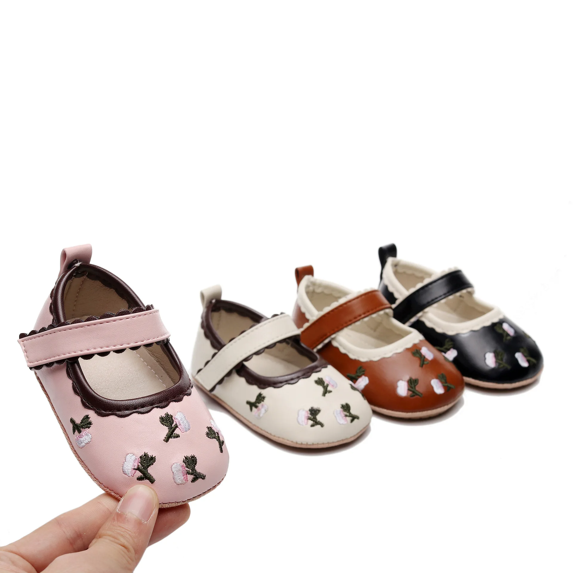 Pretty Mary Jane Shoes Flower Embroidery Little Baby Girls Shoes