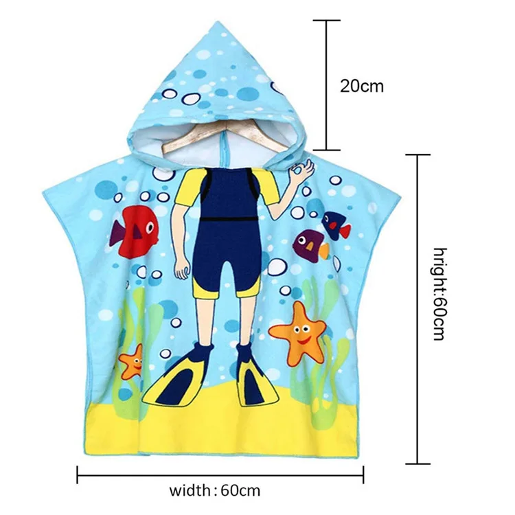 wholesale custom microfiber kids hooded poncho beach towel baby kids towel with hood