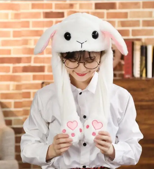 Animal Rabbit Ears Beanies Hat Cute Glowing Moving Short Plush Warm Bunny Caps For Women Girls Winter Outdoor Travel Hats