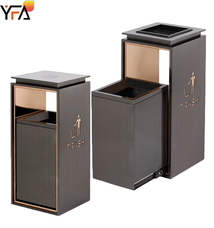 Large hotel lobby stainless steel trash can,2 compartment classification Storage buckets,with slide rail,galvanized inner barrel