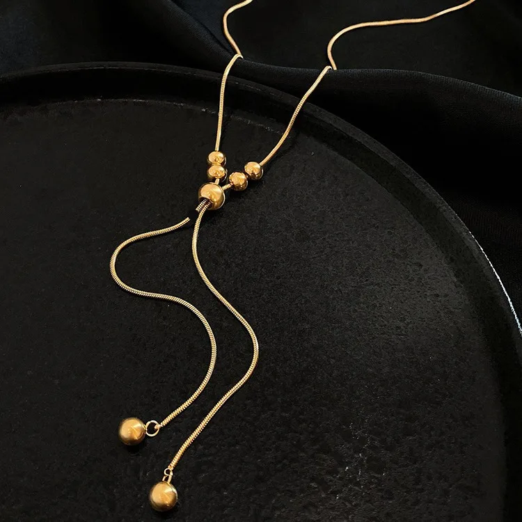 Autumn And Winter Sweater Chain Waterproof Not Fade Stainless Steel 18K Plated Gold Silver Drawable Adjustable Long Necklace