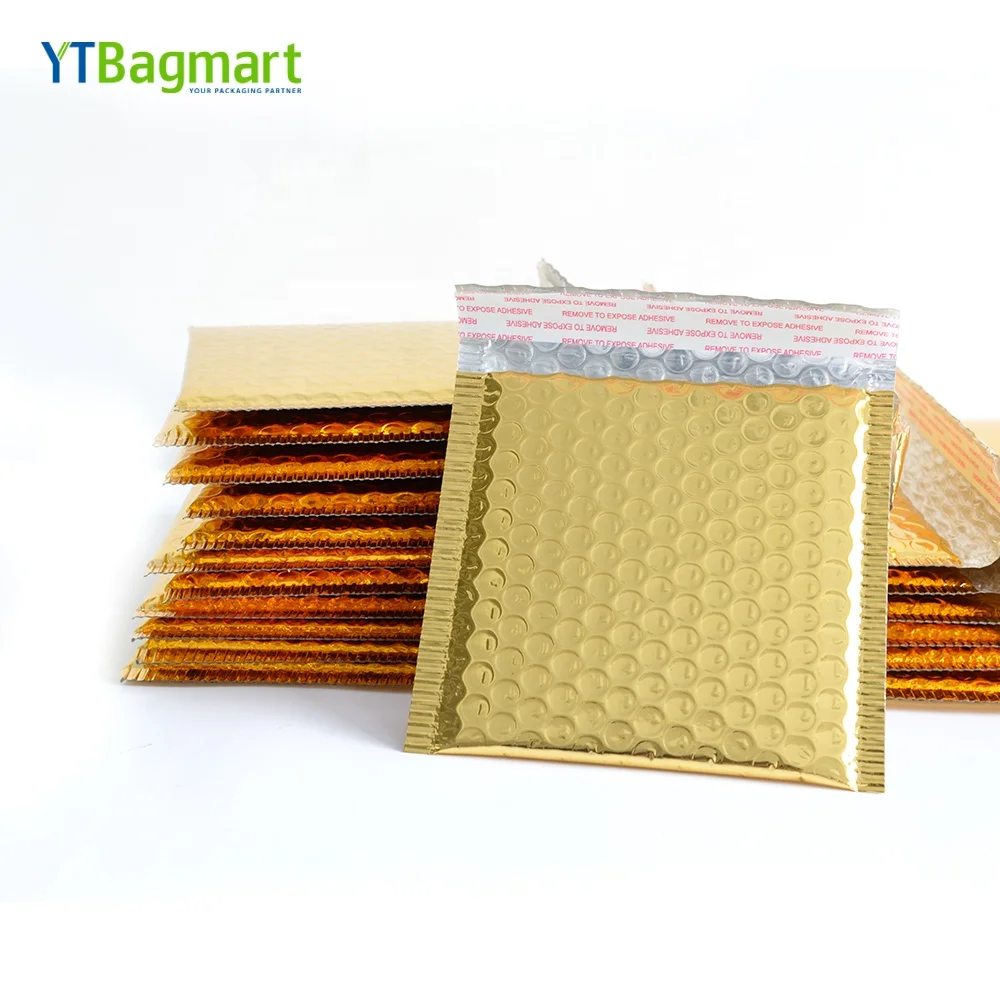Metallic Foil Gold Bubble Mailers Plastic Courier Envelopes Shipping Package Golden Mailing Bags