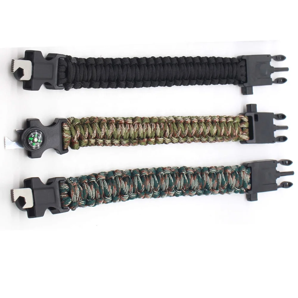 Camping Survival Paracord 550 Strap Wrist Fishing Kit inside Braided Bracelet
