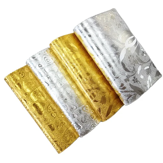 Solid Color Golden Silver Reflective Metallic Fabric PVC Synthetic Leather For Table Cloth