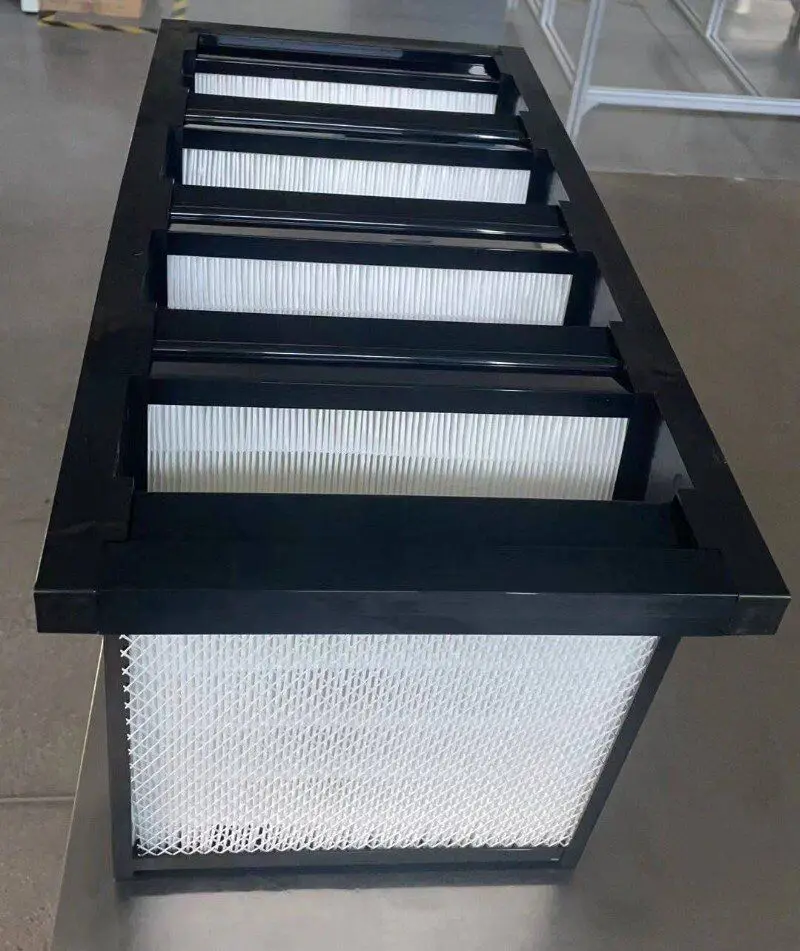 V Cell AHU Hepa Filter Medium Efficiency F7 F8 H13 H14 Plastic Frame 592 X 592X 292mm Mini-pleated Compact 4 V Bank Air Filter