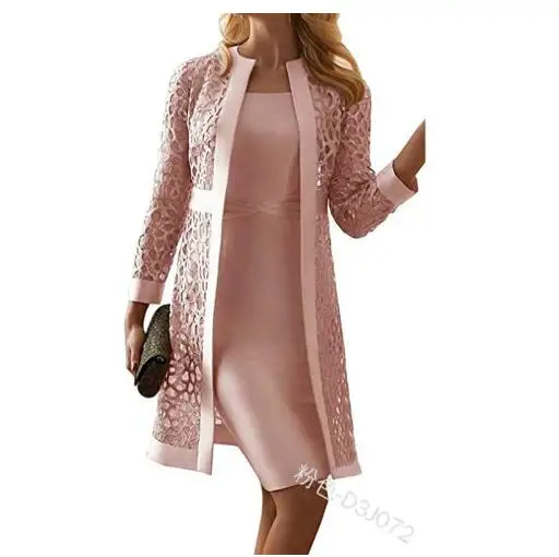 Новый продукт популярный 2024 Лидер продаж новый женский однотонный кружевной кардиган Женский комплект из двух предметов женская одежда платье