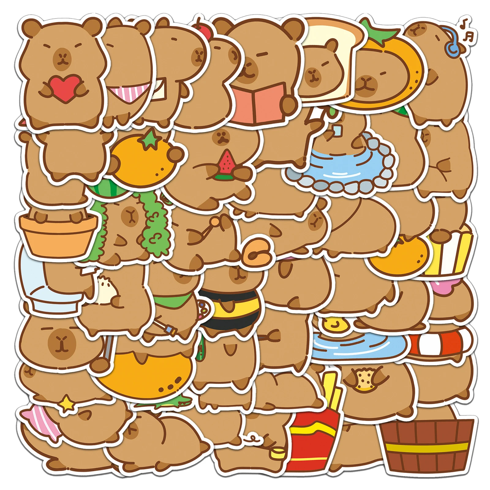 51Pcs Q Version Capybara Graffiti Stickers For Children Refrigerator Bottle Decor Original Design Sticker