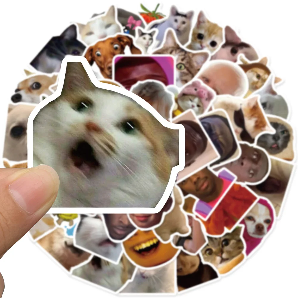 50Pcs Popular Funny Internet Memes Graffiti Stickers For Luggage Laptop Decor Cute Cat Dog Head Sticker
