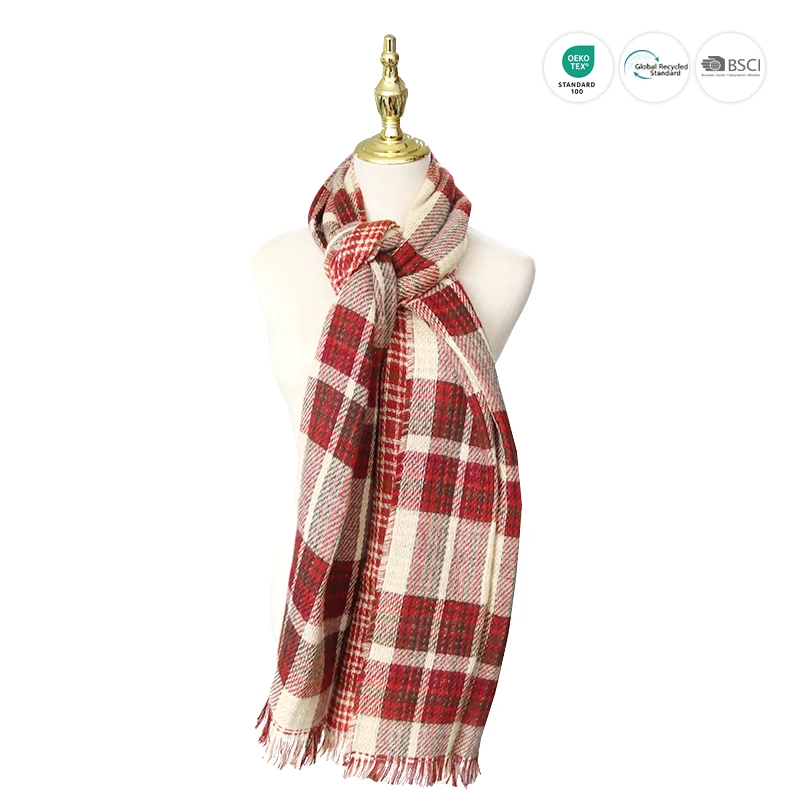 Fashion Long Plaid Winter Snow Man Christmas Acrylic Cashmere Knit Scarf Seamless Jacquard Scarves With Tassels