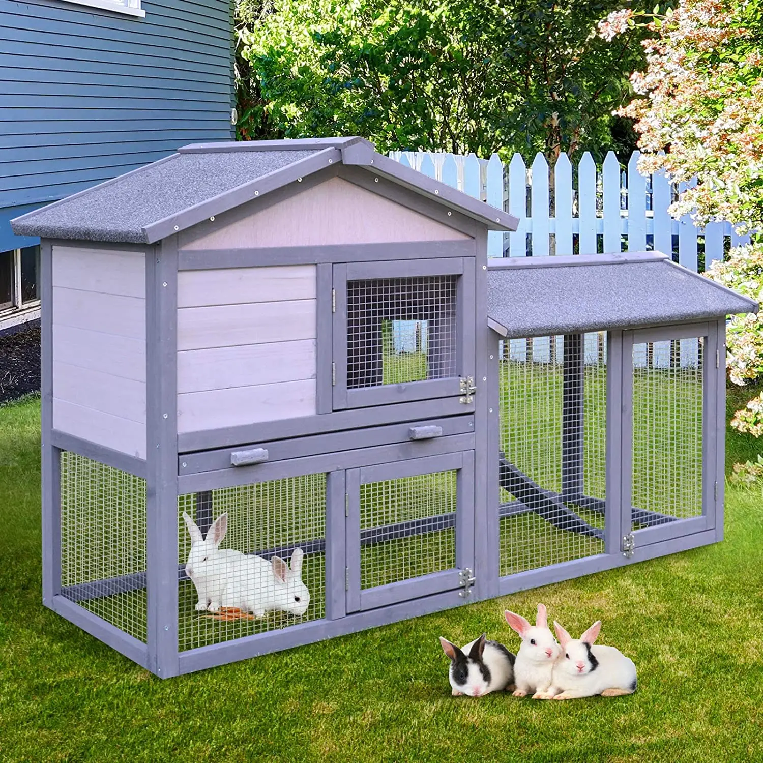 Large Outdoor Raised Wood Rabbit Hutch Animal Enclosure For Run Bunny Cage