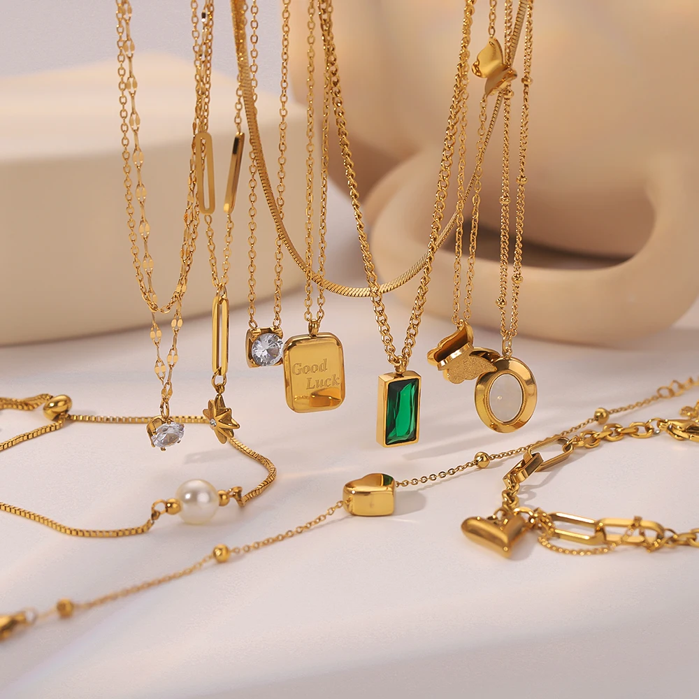 Competitive Price Waterproof Jewelry Stainless Steel 18K Gold Cubic Zircon Minimalist Necklaces & Bracelets For Women