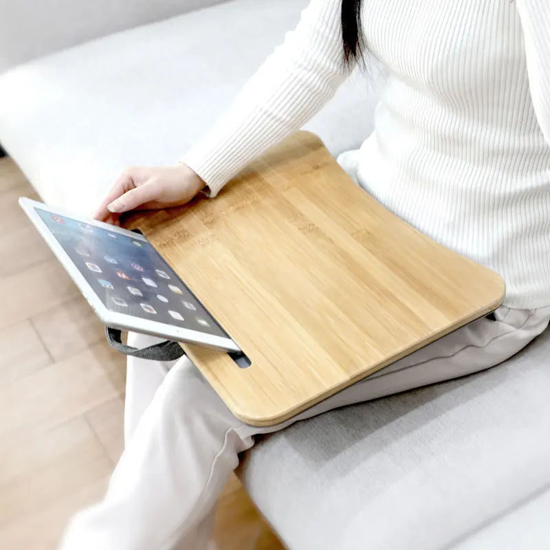 Wholesale Bamboo Computer Writing Desk Portable Tabletop Laptop Stand Wooden Lap Tray Bed Sofa Desk With Soft Pillow Cushion