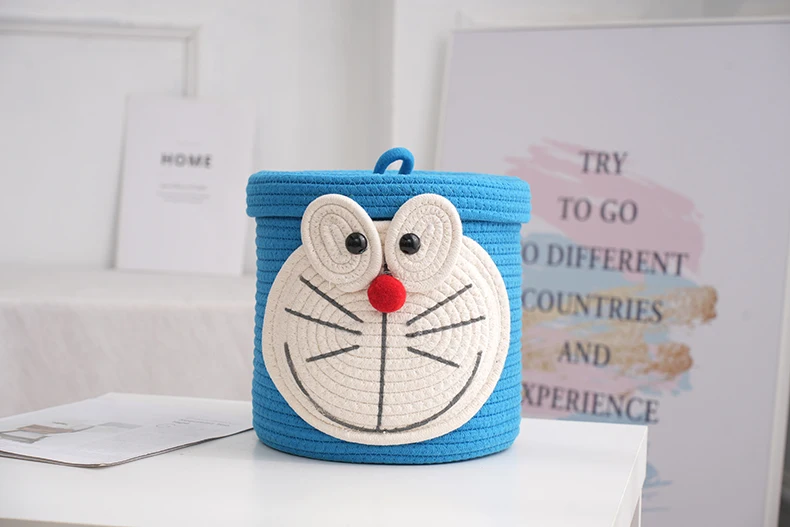 Cartoon baby diaper toy storage basket Round with cover living room cotton rope storage basket