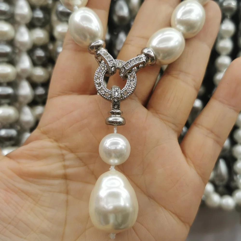 Natural Shell Pearl Necklace Baroque Irregular Big Pendant Diamond Clasp Boho Choker Necklaces for Women Vintage Charm Jewelry