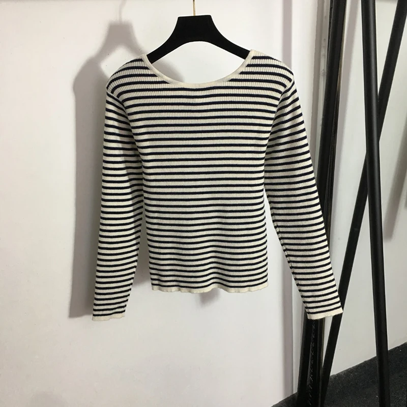 Pentagram Letter Jacquard Ladies Tops Crew Neck Striped Knitted Sweaters Autumn Winter Warm Casual Women Sweater