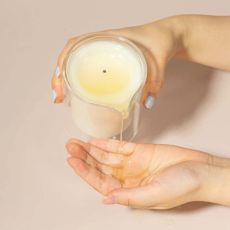 cinemas double wall sexy spa body coconut wax massage oil candles with spout customizing bamboo lid