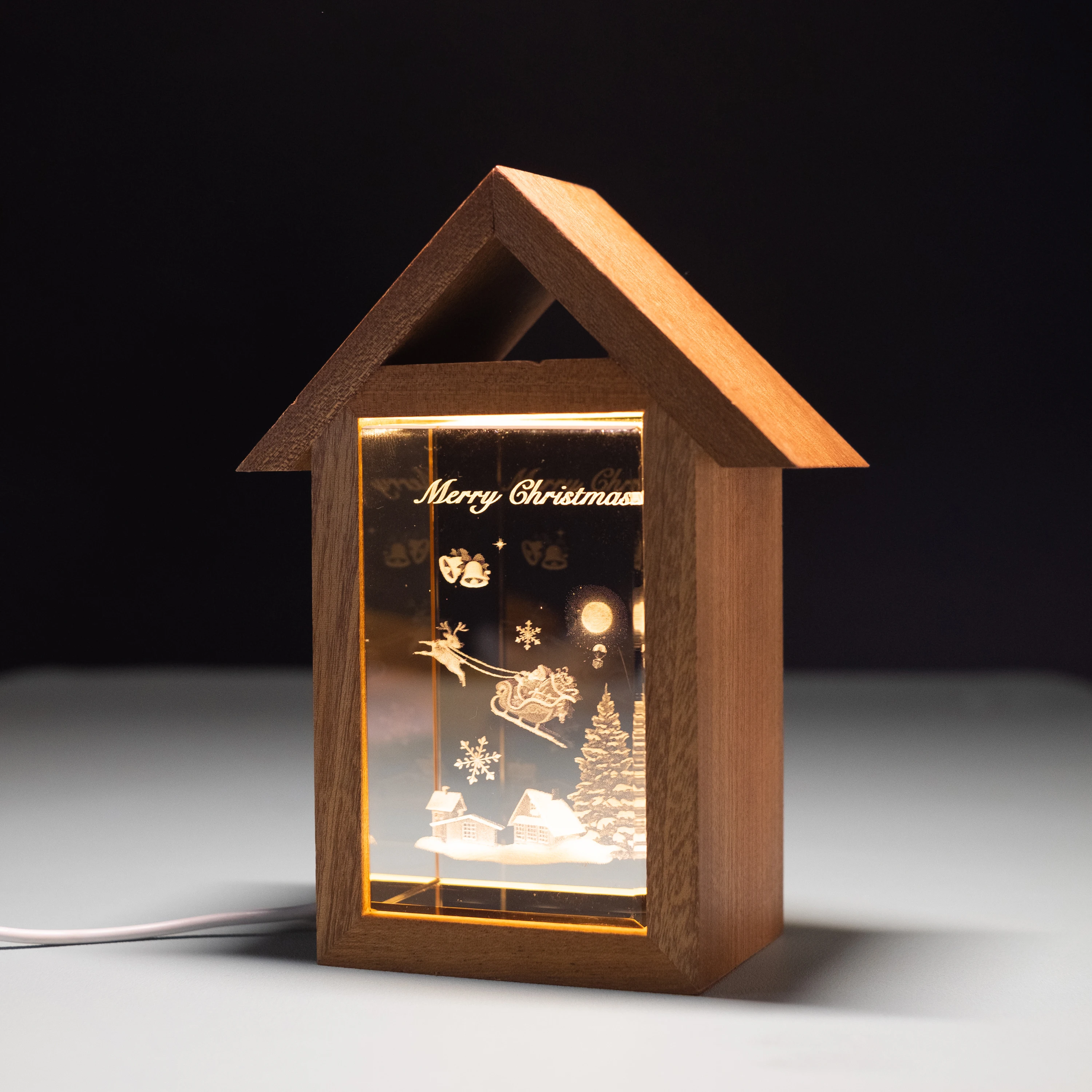 Custom figure 3d laser engraving block with base paperweight christmas gift crystal glass cube Led night light for kids room