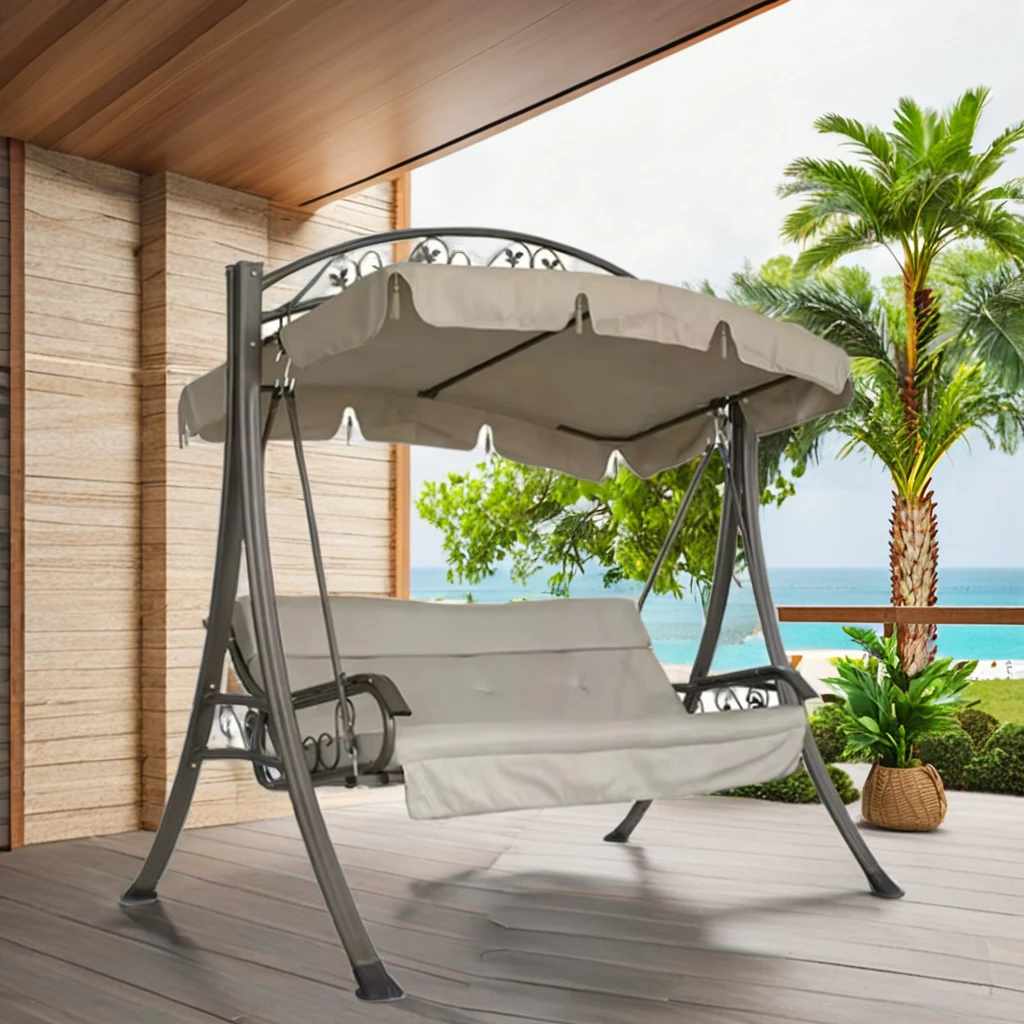 Modern Outdoor Patio Swing Chair with Canopy Pergola & Gazebo Cushioned Bench Bed Metal Furniture for Garden Park Exterior Use