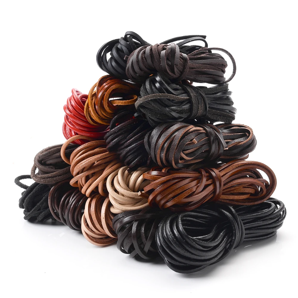 5m/Roll Retro Genuine Leather Cord Round/Flat Strand Cow Leather Rope String For Making Braided Bracelet DIY Jewelry