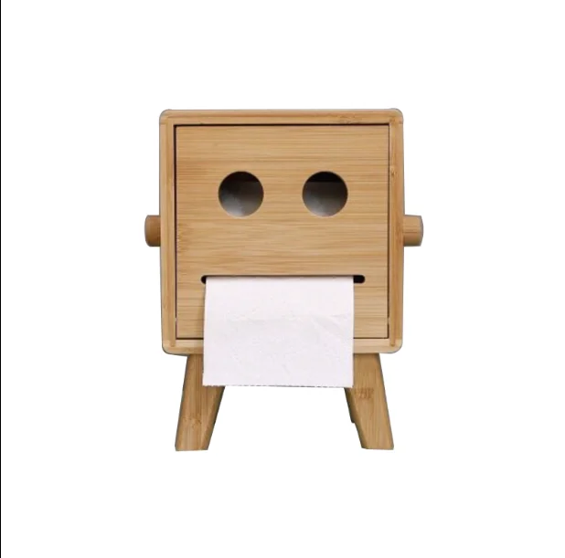 Creative Robot shape Bamboo Bathroon Tissue Box Toilet Paper Holder Hand Towel Paper Dispenser Holder