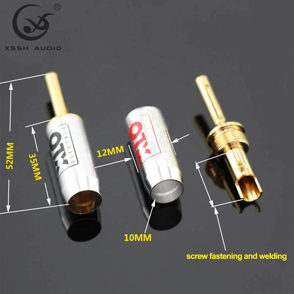Amplifier Banana Jack YIVO XSSH Audio OEM DIY HIFI Brass Male High Voltage Gold Banana Plug Connector for 10MM Max Speaker Cable