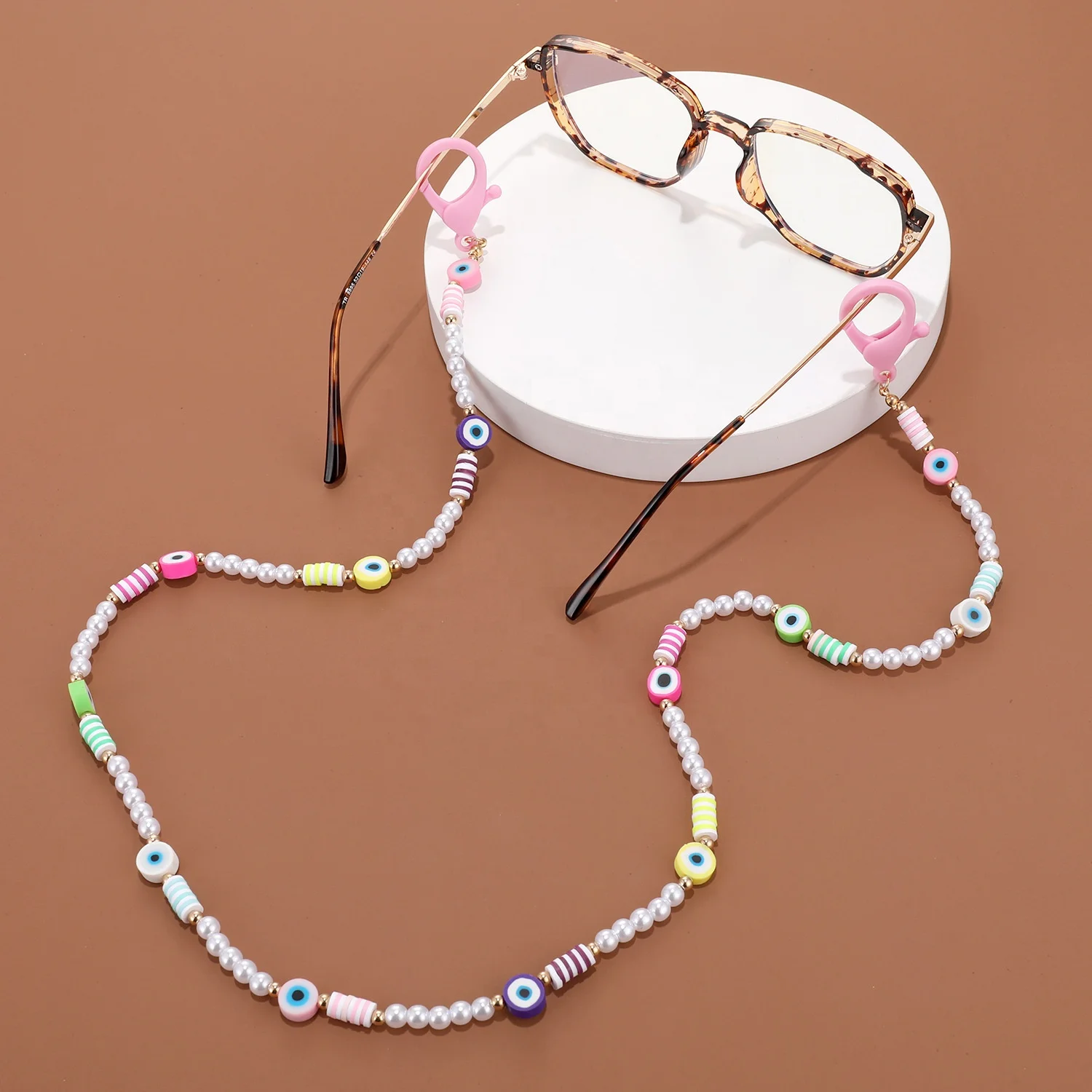 Fashion Handmade Sunglasses Chain Acrylic Bead Chain Glass Gold Evil Eye Pearl Beaded Chain Accessory