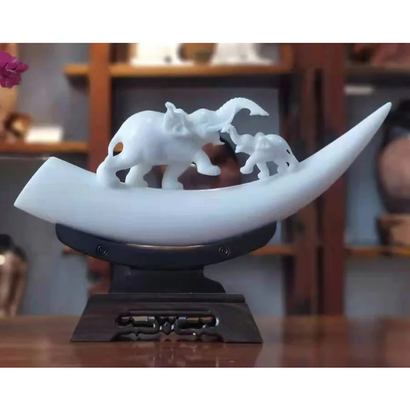 Natural Stone Jade Buddha Statue Home Decor Animal White Elephant Art Statue for Indoor