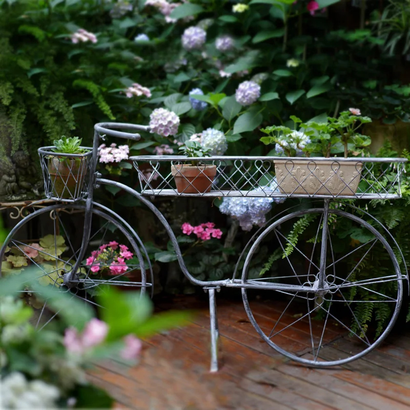 Decorative Metal Planter stand iron plant home and garden decoration hot sale white metal bicycle flower stand