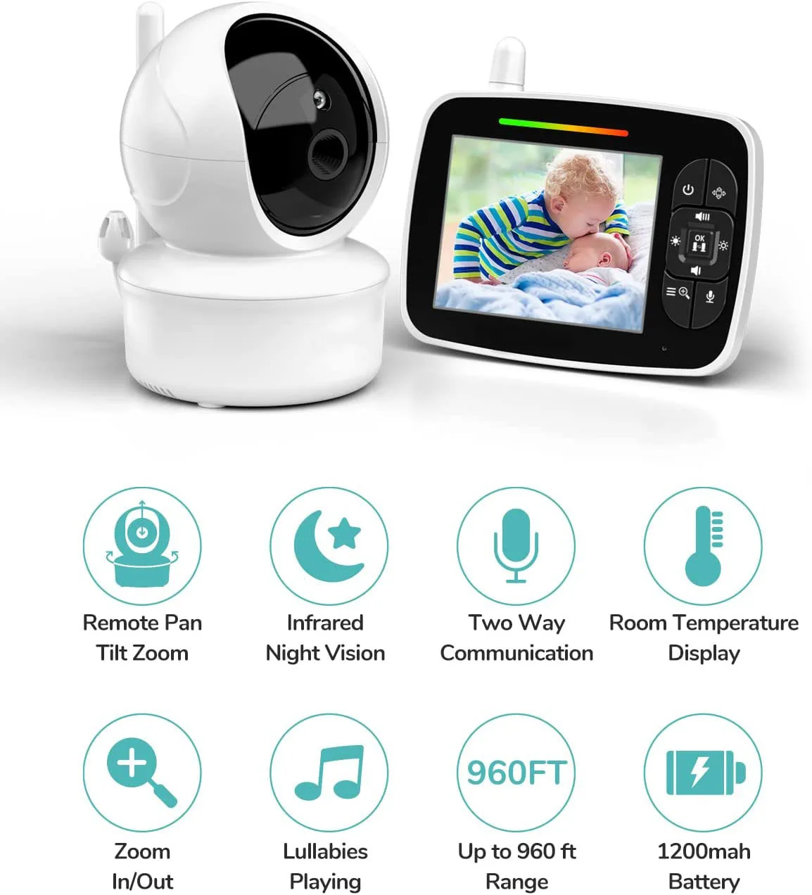 YIZHI 1280P HD 3.5Inch Screen Temperature With Cry Sound Detection Two Way Talk 2.4G Wireless Baby Phone Camera Baby Monitor