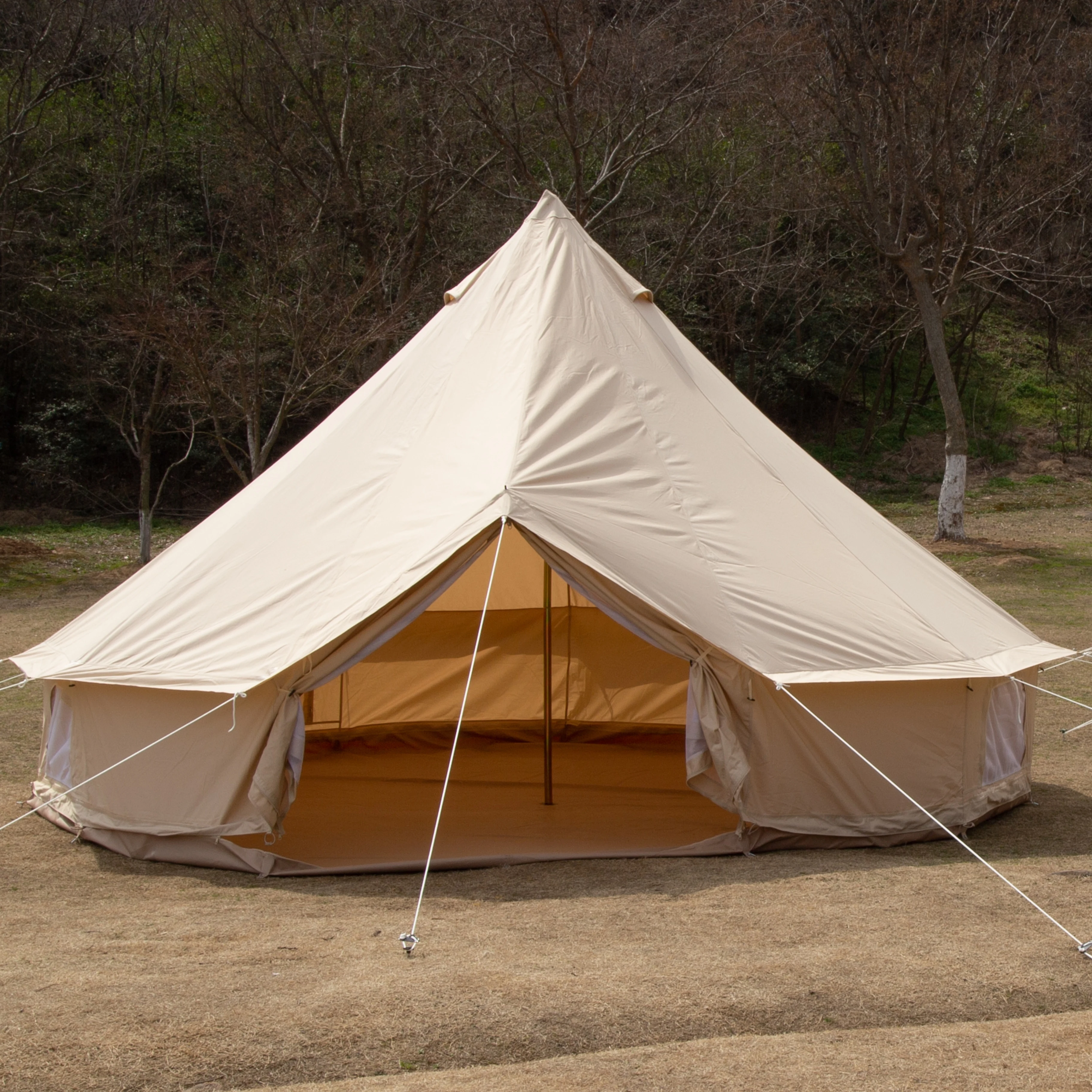 Outdoor 3M/4M/5M/6M/7M Canvas Cotton Camping Yurt 4 Season Glamping Tent Waterproof Family Bell Tent