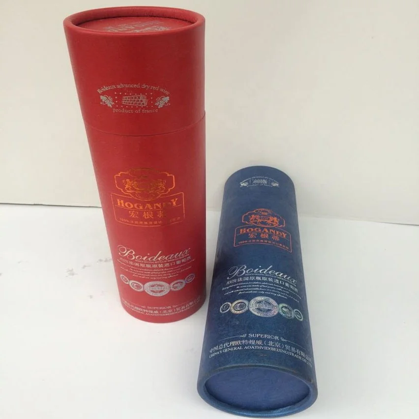 Custom Whiskey Packaging Paper Cardboard Tube For Glass Bottle Brown Paper Craft Tube For Beverage Packaging