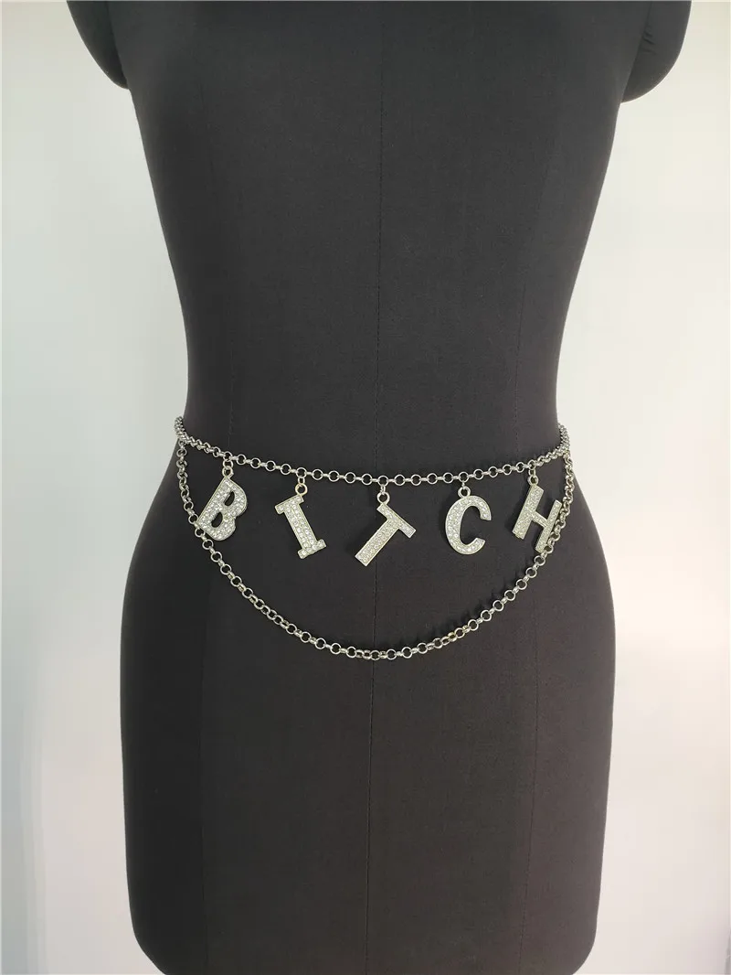 Women Body Chain Jewelry Handmade Sexy Rhinestone Trending Words DIY Letter Waist Chain Belt