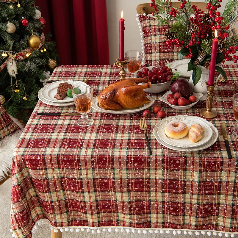 Рождественская скатерть Mulan из чистого хлопка, клетчатая мягкая Высококачественная скатерть для стола с помпоном, украшение для вечеринки, стильная клетчатая скатерть с принтом, на заказ