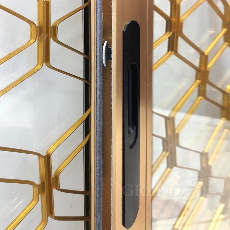 Luxury Gold Color Frame Aluminum Mesh Sliding Glass Window