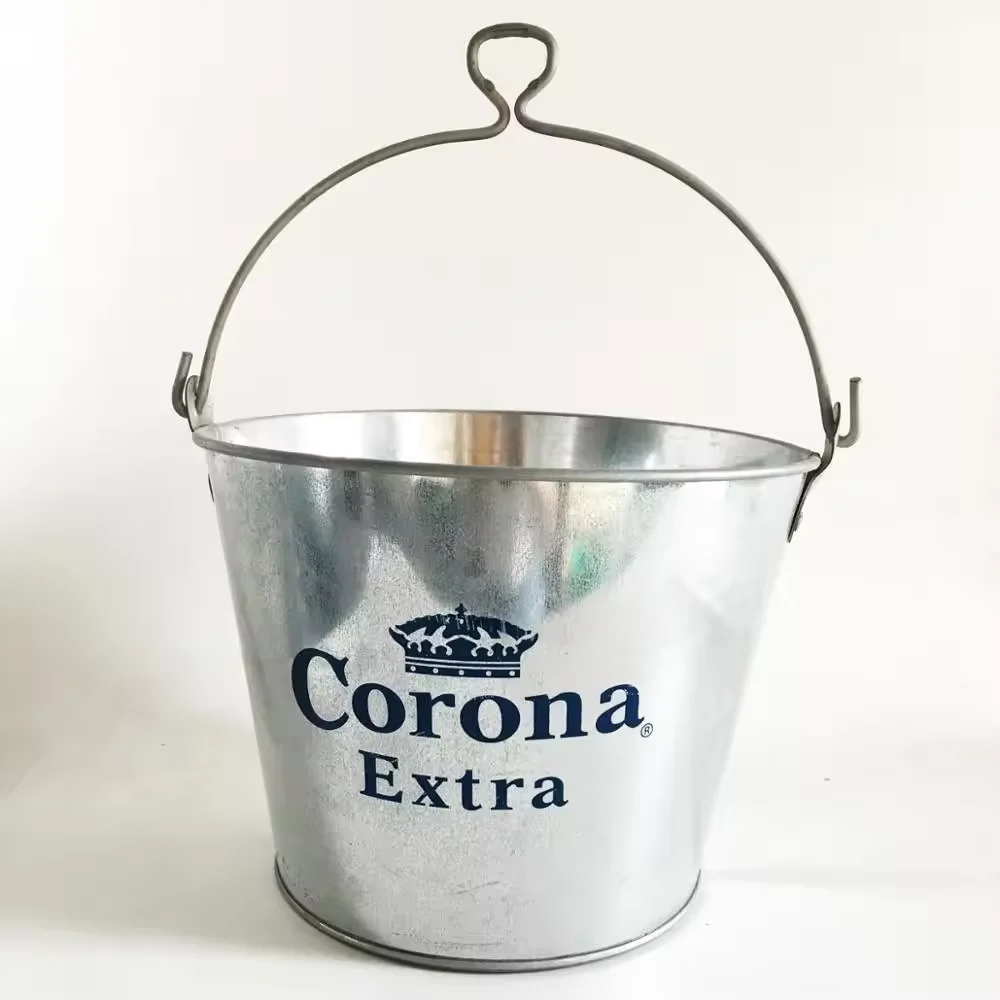 Stainless Steel Tinplate Champagne Wine Beer Beverage Tubs Metal Ice Bucket For Parties