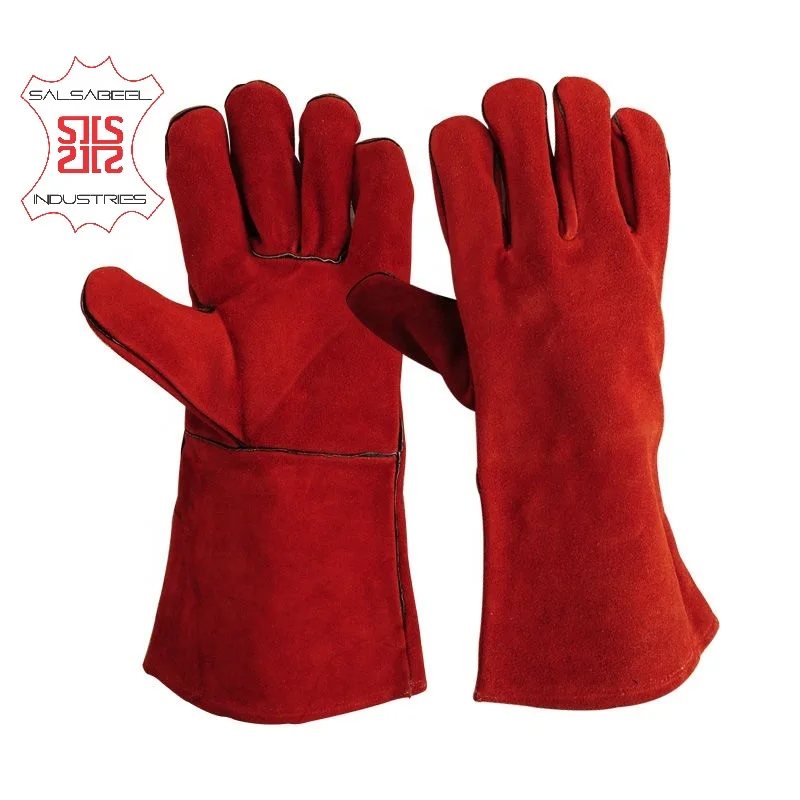 Custom Tig and Mig Welding Hand Gloves red cow split top grade for safety and protection glove