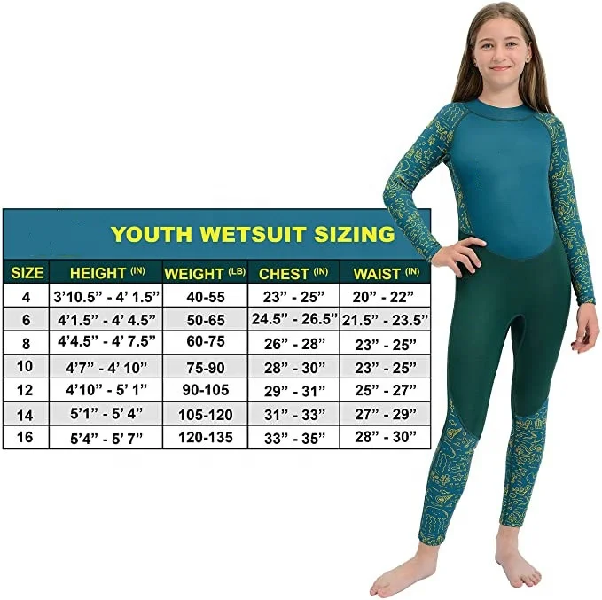 2.5mm Kids Long Wetsuit, Full Body Thermal Neoprene Swimsuit, Back Zip Wet Suit for Scuba Diving, Swimming, Surfing