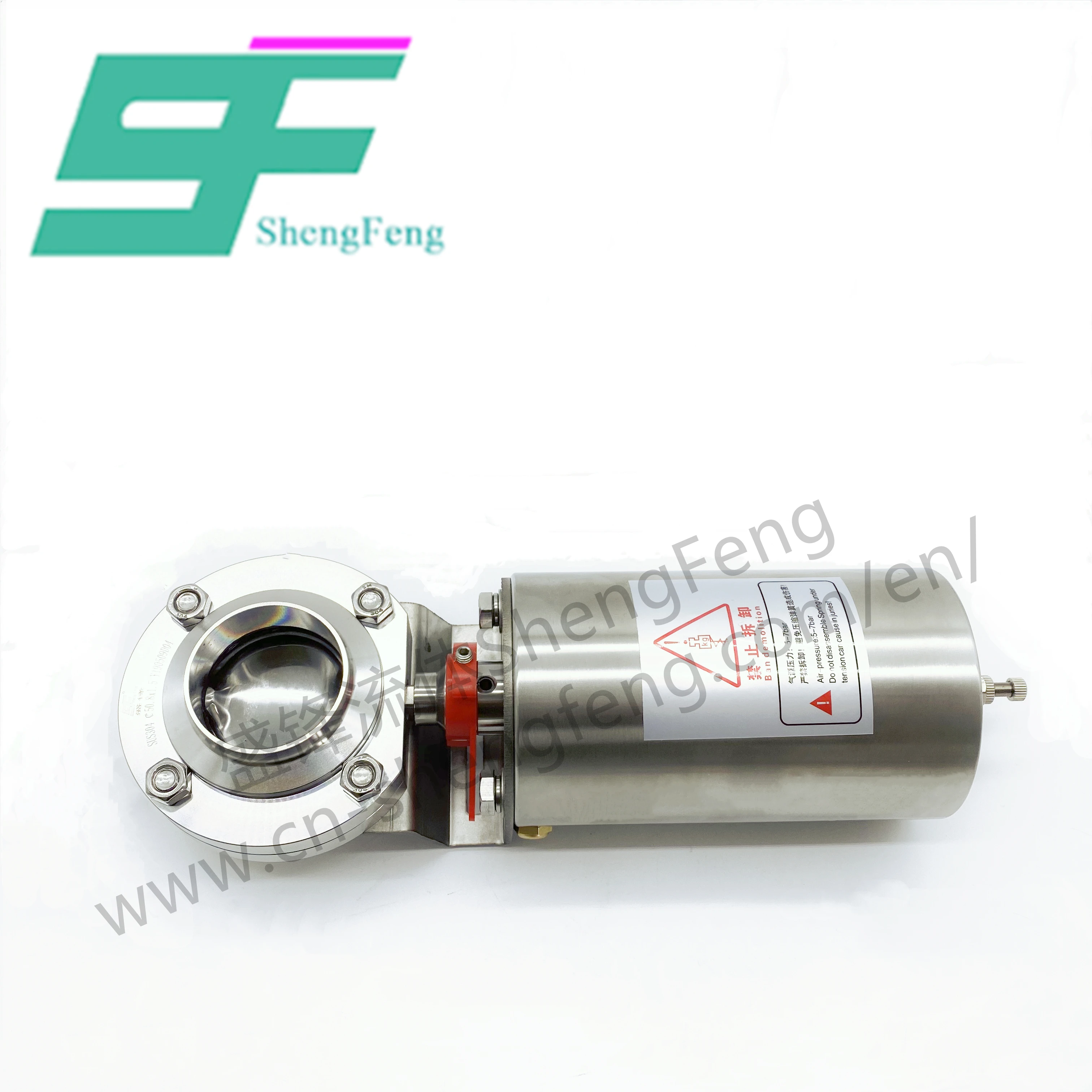 ShengFeng SS304 Sanitary SMS Welded Butterfly Valve with Pneumatic Actuator