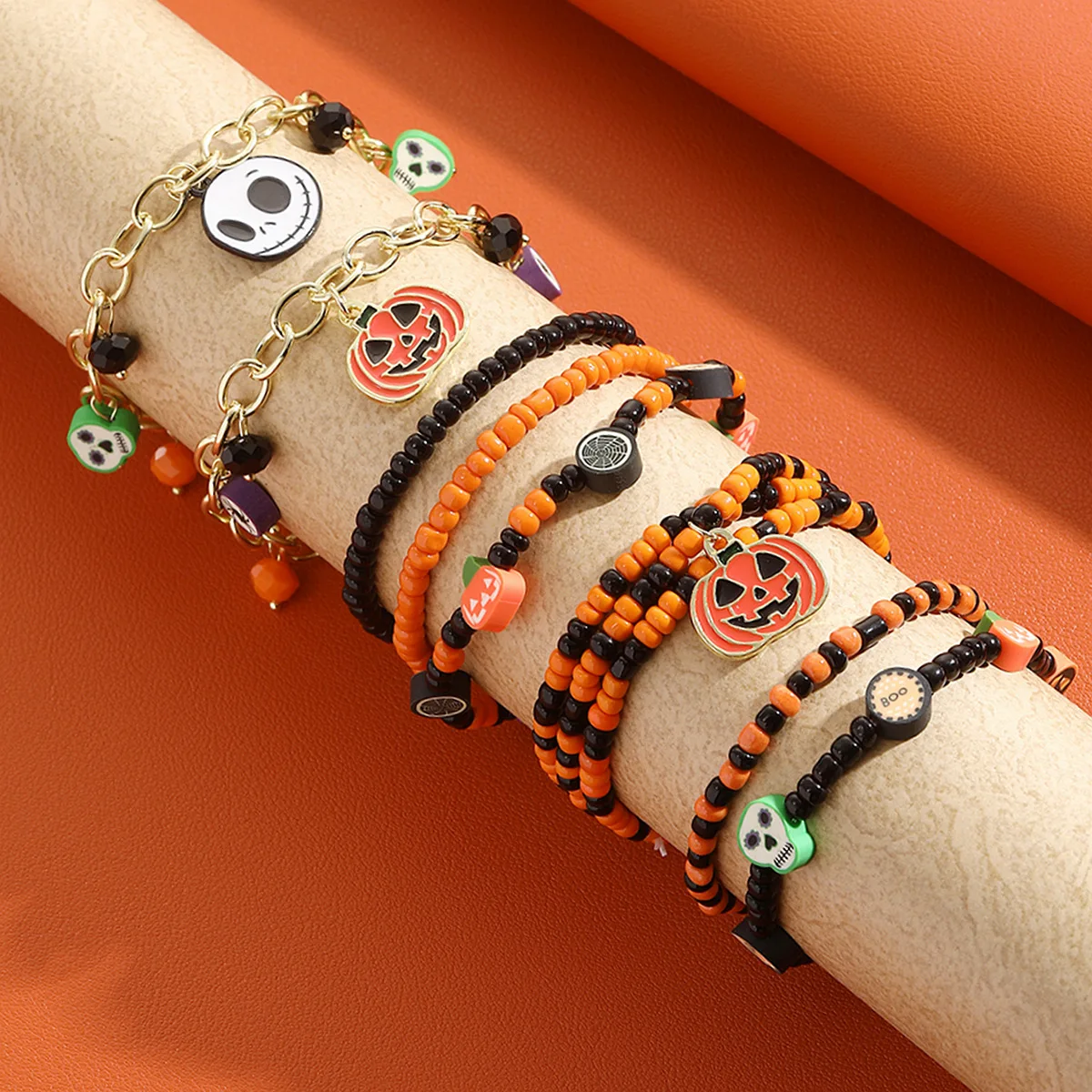 Bracelet set Amazon Rice Beads Orange Pumpkin Skull Pendant Halloween bracelet