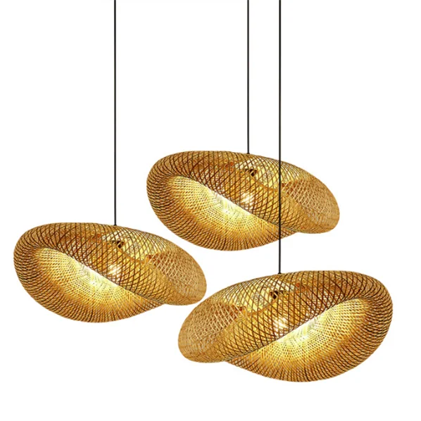 Bamboo Weaving Chandelier Hanging LED Ceiling Light Pendant Lamp Fixtures Rattan Woven Home Bedroom Decors Lighting