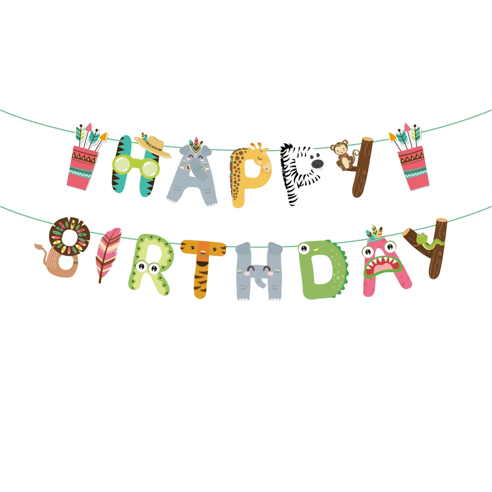 HUANCAI jungle birthday party decorations Indian Style HAPPY BIRTHDAY banner customized