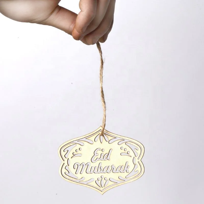 10 шт./компл. DIY Eid Mubarak мусульманское украшение для дома подвеска деревянное ажурное украшение подарки с веревками