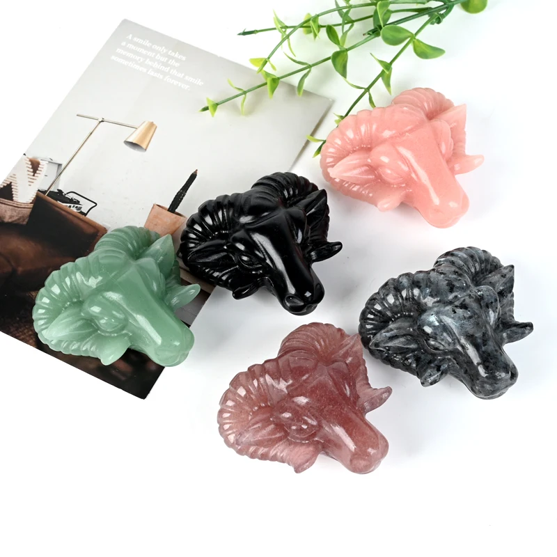 Wholesale Natural Healing Gemstone Sheep Head Hand Carved Animals Status For Home Decoration