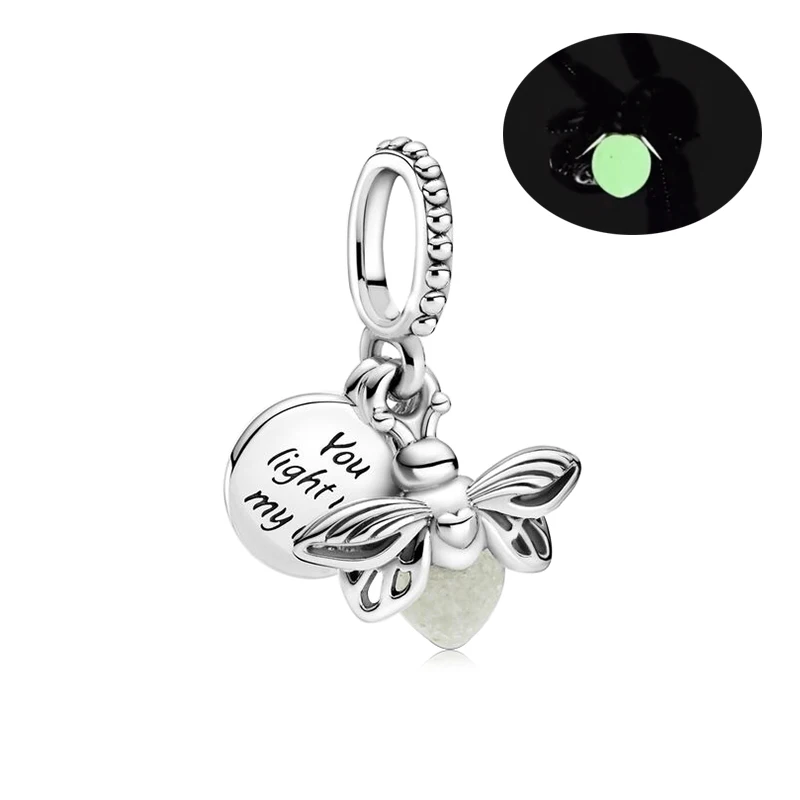 925 Sterling Silver Dolphins Rabbit Bees Elephant Fish Monkey Luminous Firefly Pendant Beads Fit Original Charms Bracelet DIY
