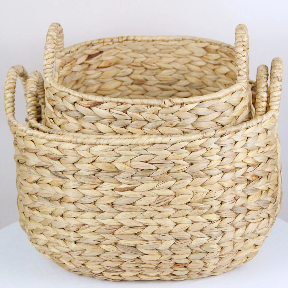 Natural Water Hyacinth Woven Nesting Storage Baskets(set of 3 baskets) wicker baskets with Handles Square woven in Boba