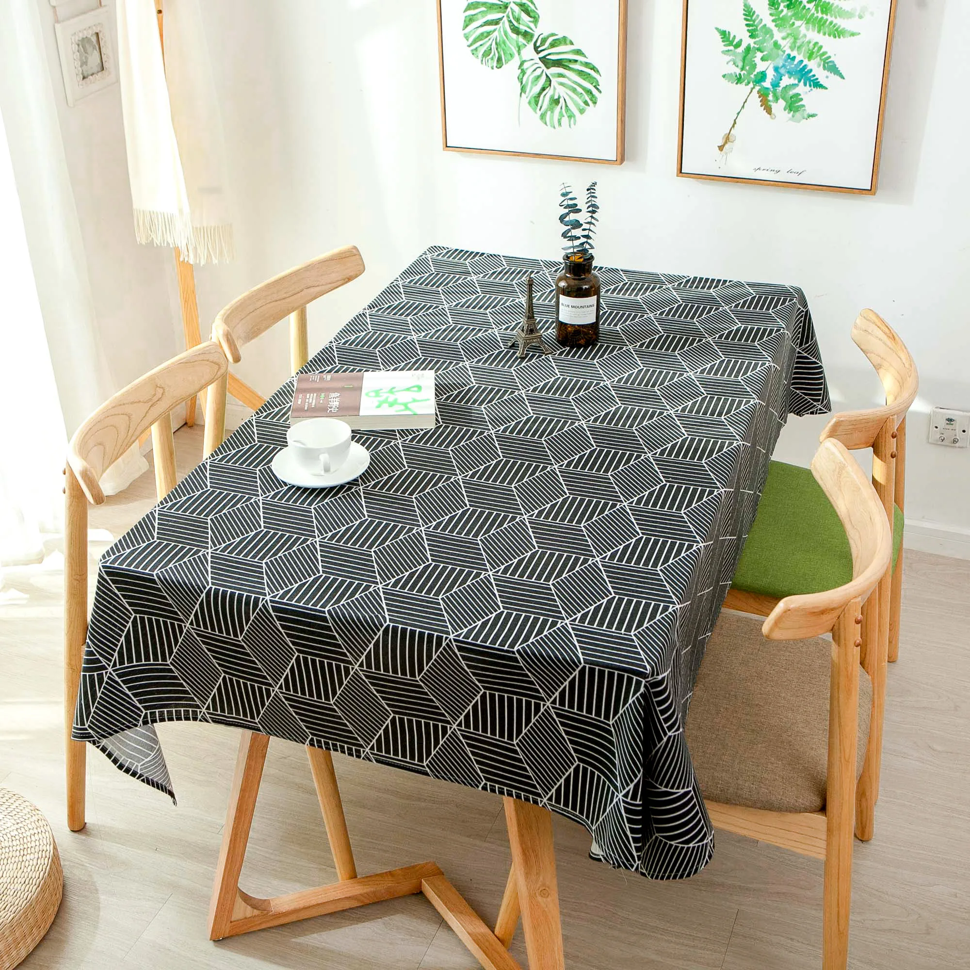 Moroccan Cotton Linen Vintage Wooden Grain Pattern Design Rectangle Tablecloth Dinner Picnic Table Cloth Home Decoration